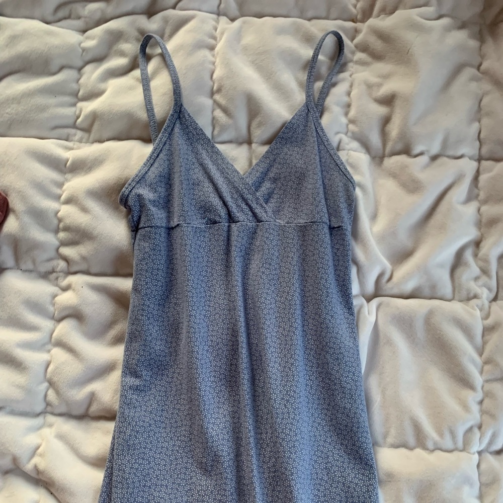 light blue short dress with white flowers